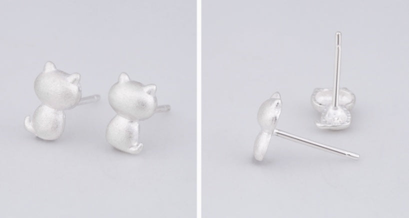 Silver-plated Ear Studs Women's Cute Kitty Earrings Small Animal Zodiac Women's Earrings-Jewearrings