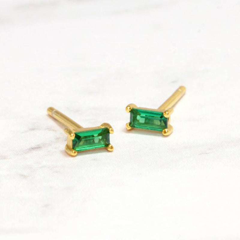 Electroplating Crystal Emerald Stud Earrings Rectangular-Jewearrings