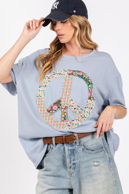 SAGE + FIG Peace Sign Round Neck Half Sleeve T-Shirt-Jewearrings