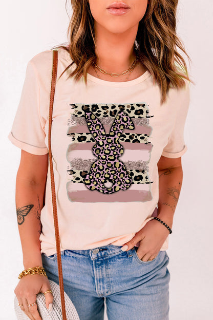 Easter Leopard Bunny Graphic T-Shirt-Jewearrings