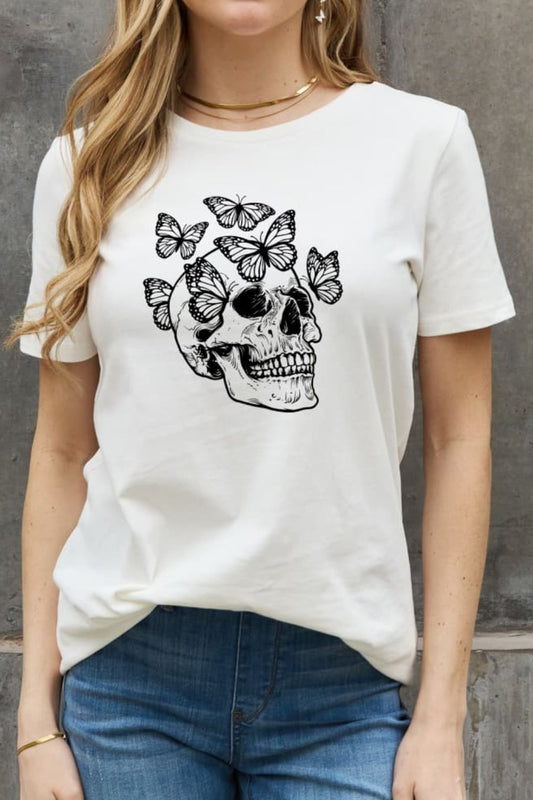 Simply Love Full Size Butterfly Skull Graphic Cotton Tee-Jewearrings