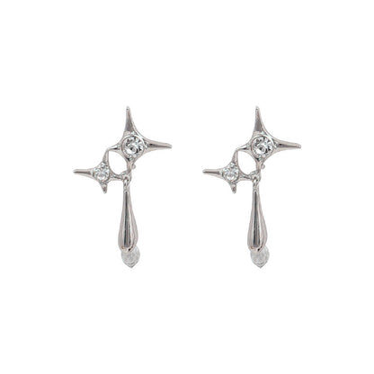 Silver Needle Water Drops Star Niche Design Earrings-Jewearrings