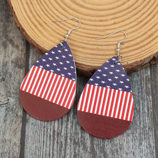 Stars and Stripes PU Leather Teardrop Earrings-Jewearrings