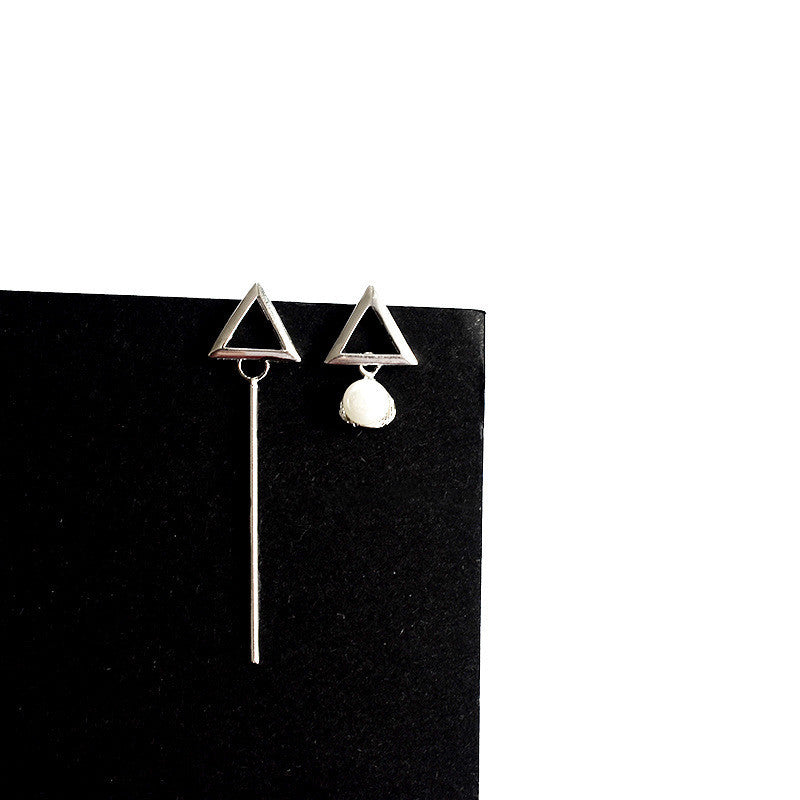 Ins Temperament Cold Wind Jewelry S925 Sterling Silver Pearl Triangle Asymmetric Earrings Earrings-Jewearrings