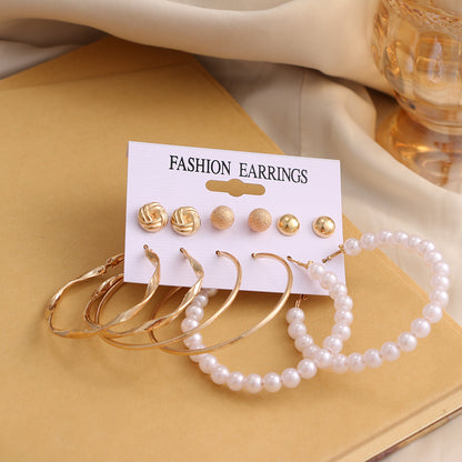 New Vintage Geometric Pearl Earrings 6-piece Set-Jewearrings