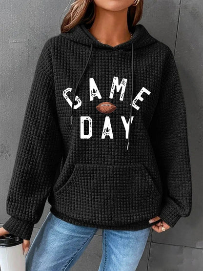 Full Size GAME DAY Graphic Drawstring Hoodie-Jewearrings