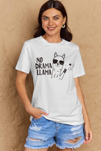 Simply Love Full Size NO DRAMA LLAMA Graphic Cotton Tee-Jewearrings