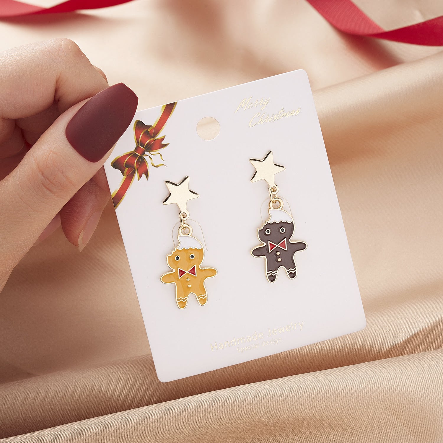 Creative Bells Rhinestone Painting Oil Christmas Stud Earrings-Jewearrings