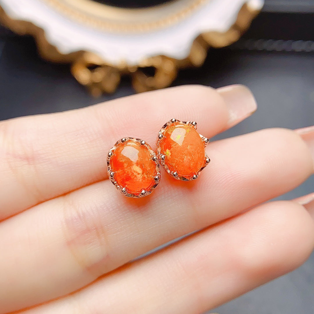 Women's Fashion Simple And Natural Fire Opal Stud Earrings-Jewearrings