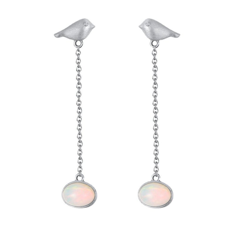 14K Gold Bird Hammer Earrings Natural Opal-Jewearrings