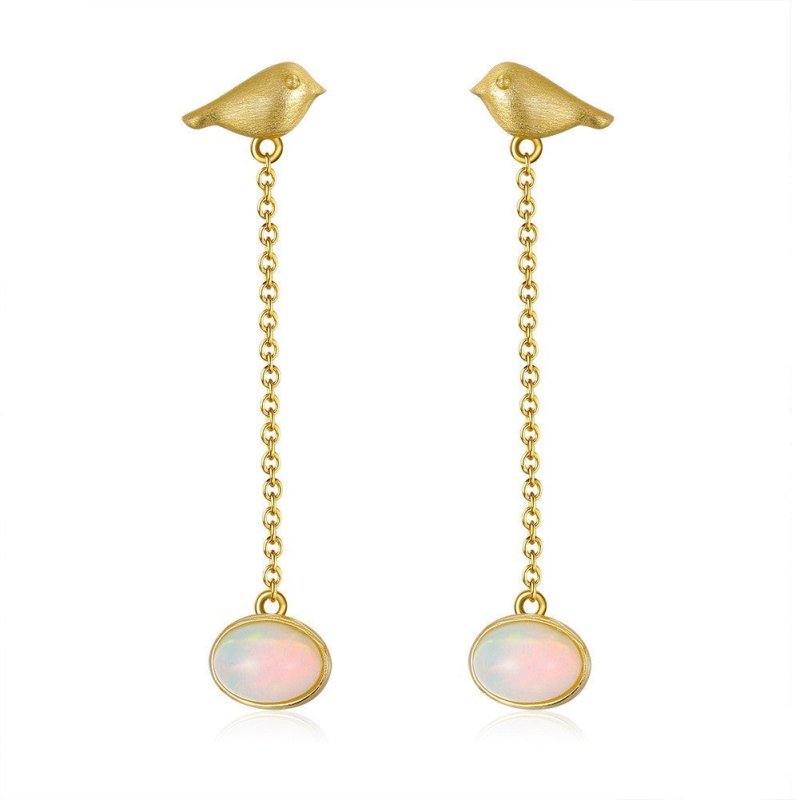 14K Gold Bird Hammer Earrings Natural Opal-Jewearrings