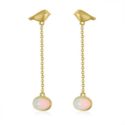 14K Gold Bird Hammer Earrings Natural Opal-Jewearrings