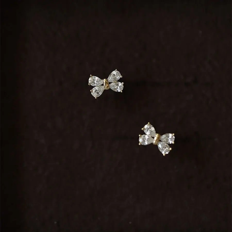 14k Gold Bow Earrings with Zirconia | S925 Sterling Silver-Jewearrings