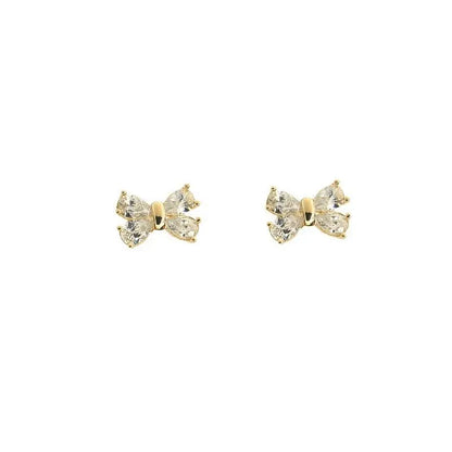 14k Gold Bow Earrings with Zirconia | S925 Sterling Silver-Jewearrings