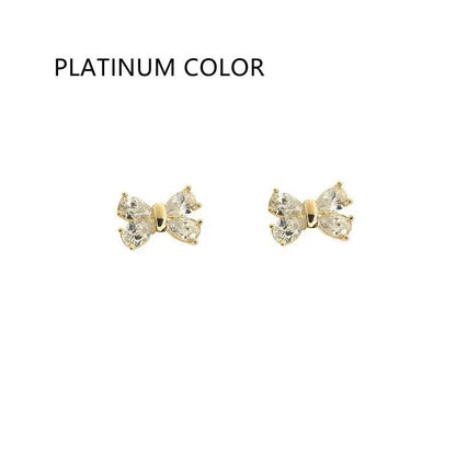 14k Gold Bow Earrings with Zirconia | S925 Sterling Silver-Jewearrings