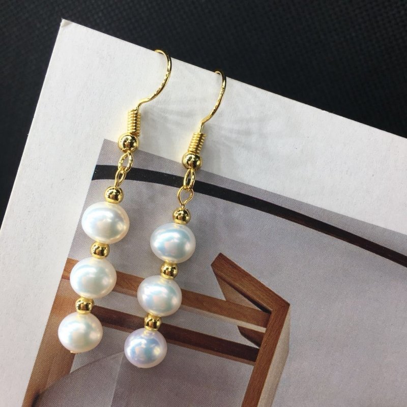 14K Gold Hand-Made Freshwater Pearl Earrings, Daily Wild Trend-Jewearrings