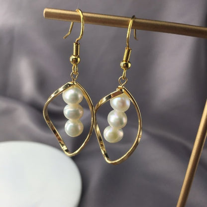 14K Gold Hand-Made Freshwater Pearl Earrings, Pearl Earrings, Fashionable All-Match-Jewearrings