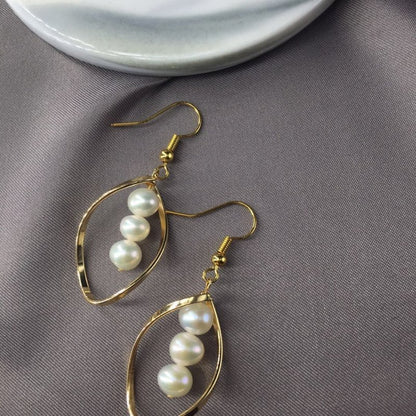 14K Gold Hand-Made Freshwater Pearl Earrings, Pearl Earrings, Fashionable All-Match-Jewearrings