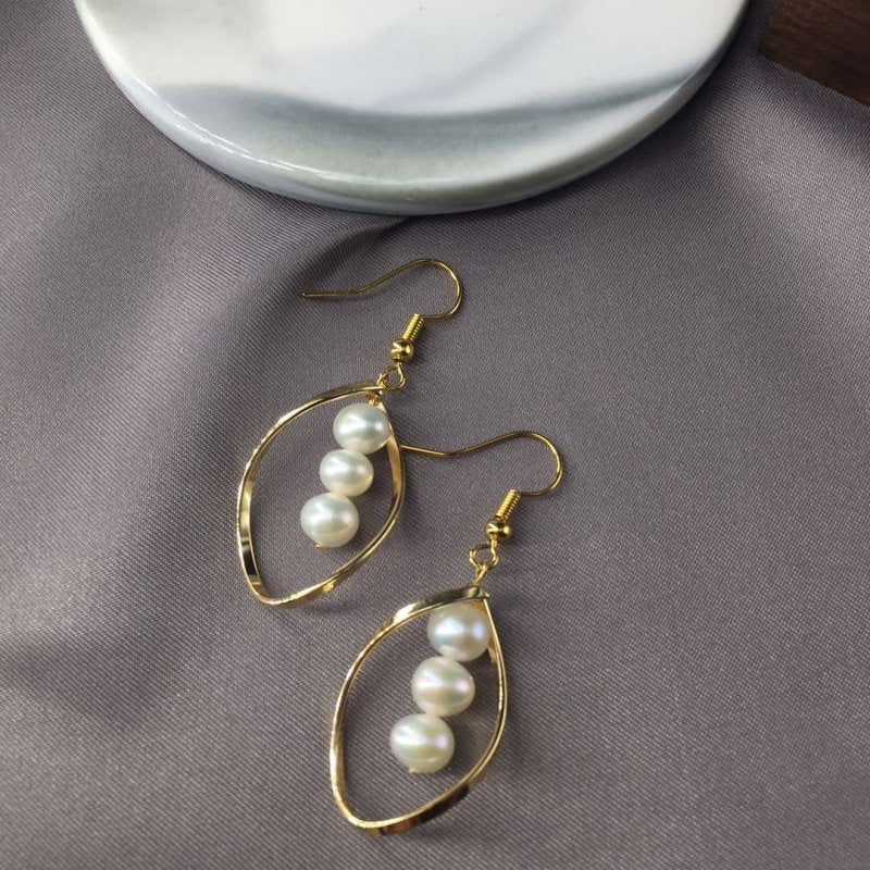 14K Gold Hand-Made Freshwater Pearl Earrings, Pearl Earrings, Fashionable All-Match-Jewearrings