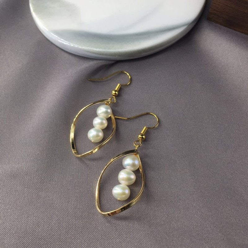 14K Gold Hand-Made Freshwater Pearl Earrings, Pearl Earrings, Fashionable All-Match-Jewearrings