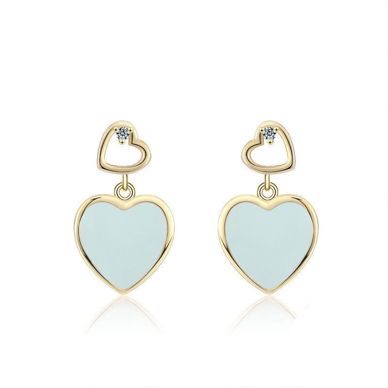 14K Gold Heart-shaped Blue Zircon Stud Earrings-Jewearrings