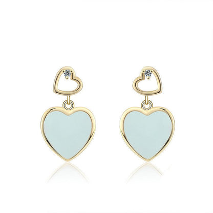 14K Gold Heart-shaped Blue Zircon Stud Earrings-Jewearrings