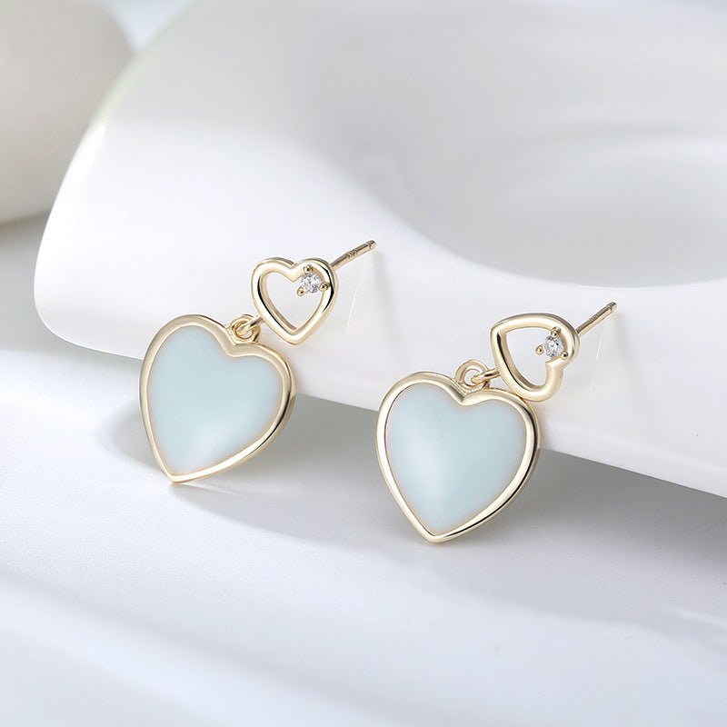 14K Gold Heart-shaped Blue Zircon Stud Earrings-Jewearrings