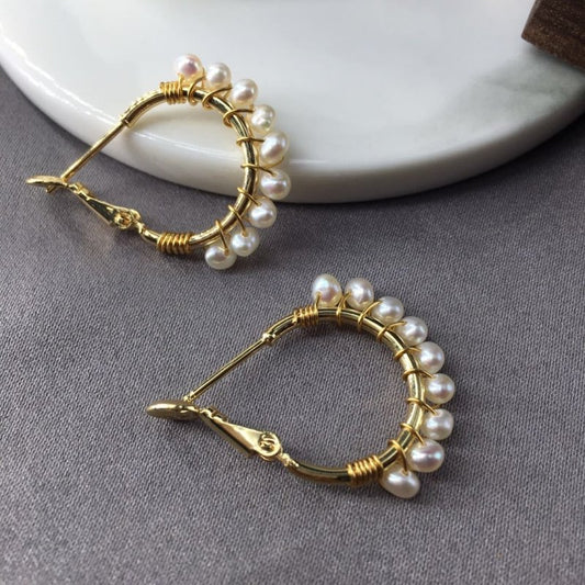 14K Gold Injection Fresh Water Pearl Hand As Earrings Pearl Ear Hook Fashion Versatile-Jewearrings