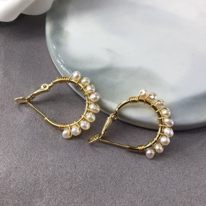 14K Gold Injection Fresh Water Pearl Hand As Earrings Pearl Ear Hook Fashion Versatile-Jewearrings