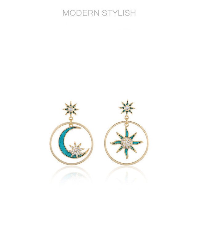 14K gold irregular star and moon earrings-Jewearrings