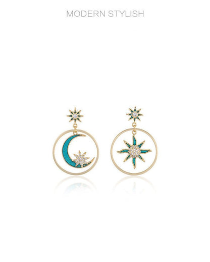 14K gold irregular star and moon earrings-Jewearrings