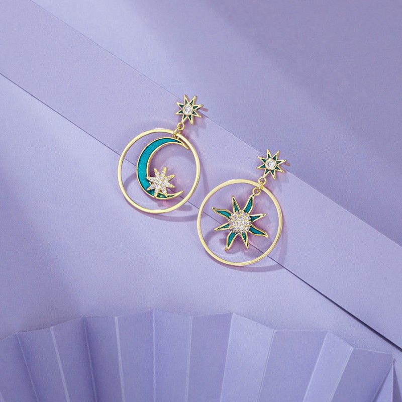 14K gold irregular star and moon earrings-Jewearrings