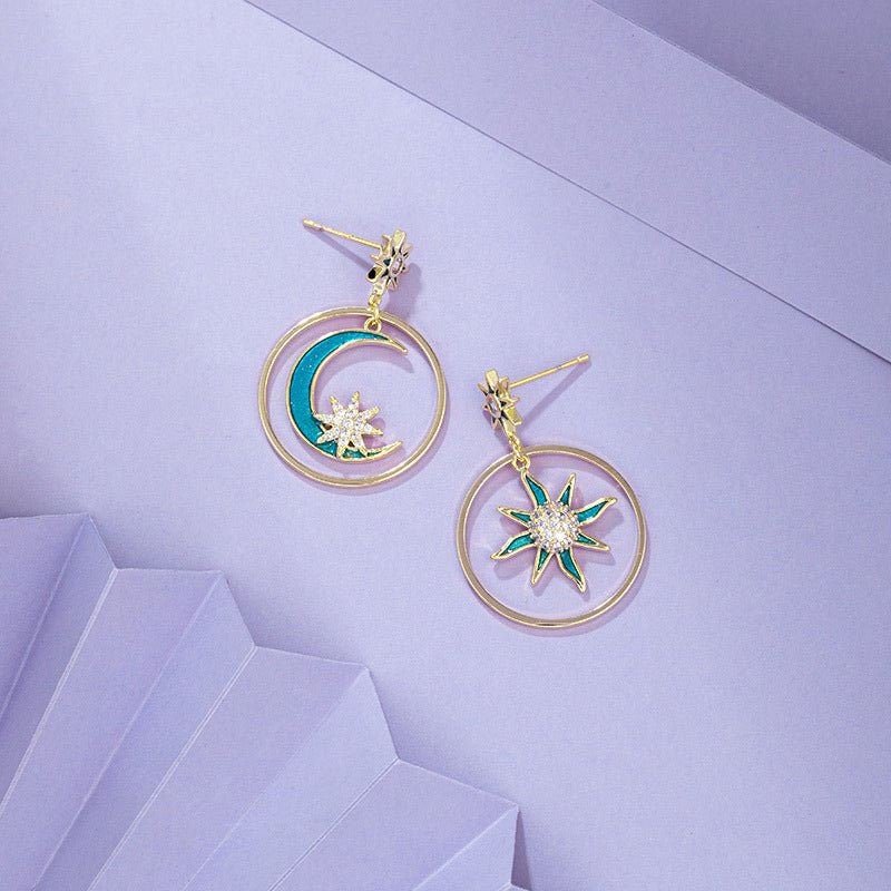 14K gold irregular star and moon earrings-Jewearrings