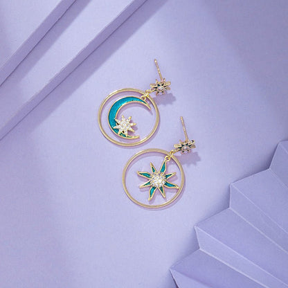 14K gold irregular star and moon earrings-Jewearrings