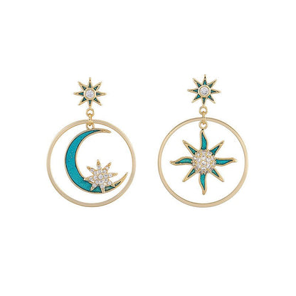 14K gold irregular star and moon earrings-Jewearrings