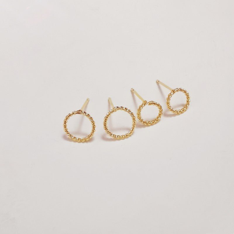 14K Gold-plated Color Retention Twist Round Studs 925 Silver Needle Handmade Diy Earrings Accessories Material-Jewearrings