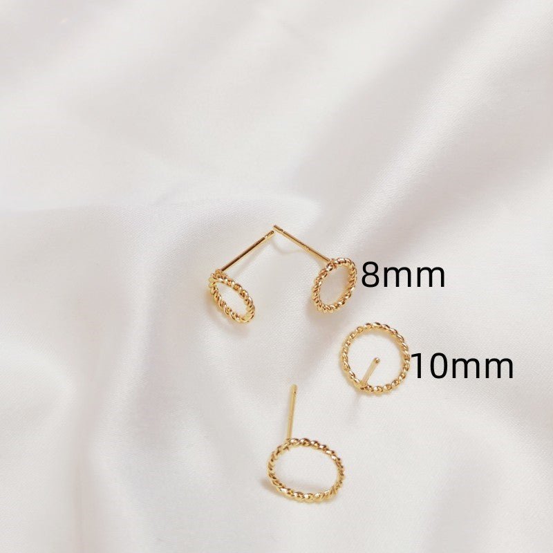 14K Gold-plated Color Retention Twist Round Studs 925 Silver Needle Handmade Diy Earrings Accessories Material-Jewearrings