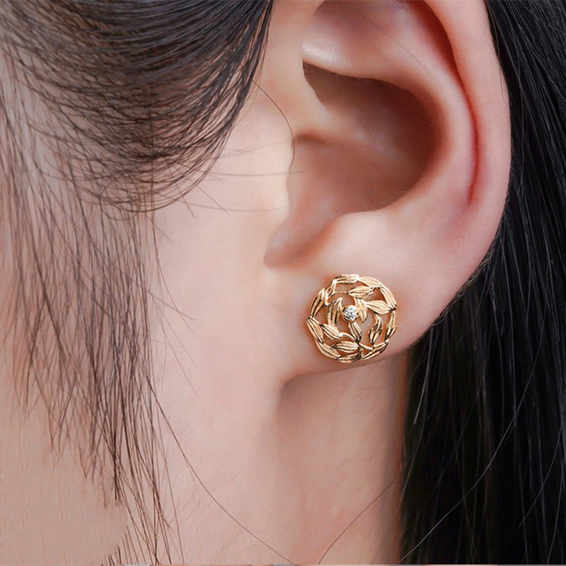 14K Gold Plated Ladies Earrings Light Luxury Fallen Leaves-Jewearrings