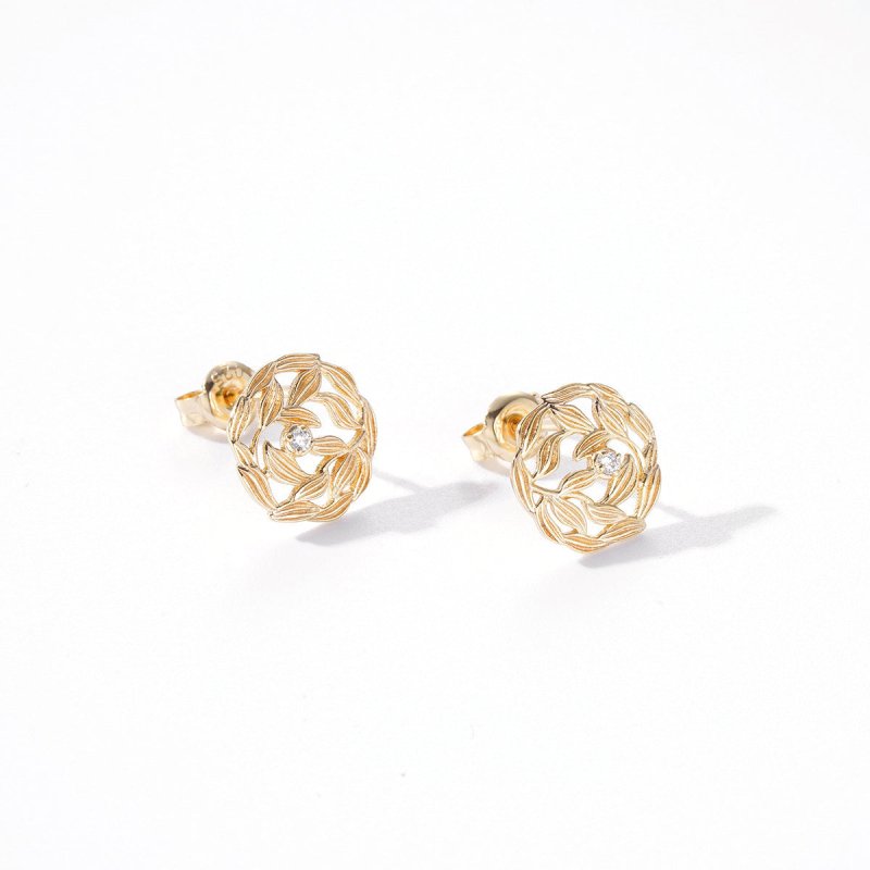 14K Gold Plated Ladies Earrings Light Luxury Fallen Leaves-Jewearrings