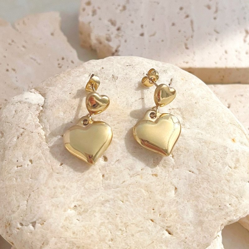 14K Gold-plated Stainless Steel Large Heart-shaped Earrings Eardrops-Jewearrings