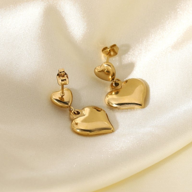 14K Gold-plated Stainless Steel Large Heart-shaped Earrings Eardrops-Jewearrings