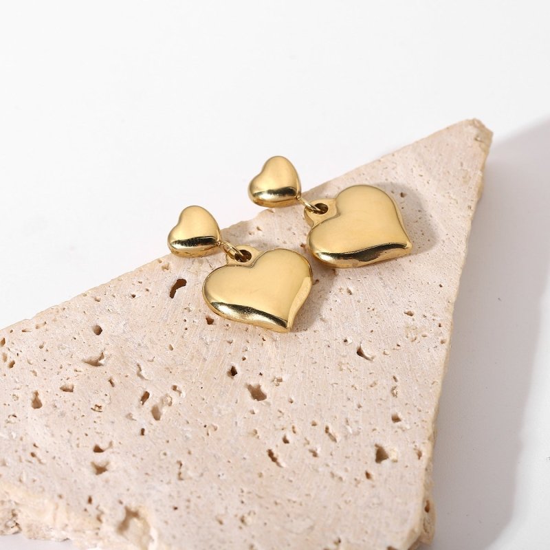 14K Gold-plated Stainless Steel Large Heart-shaped Earrings Eardrops-Jewearrings