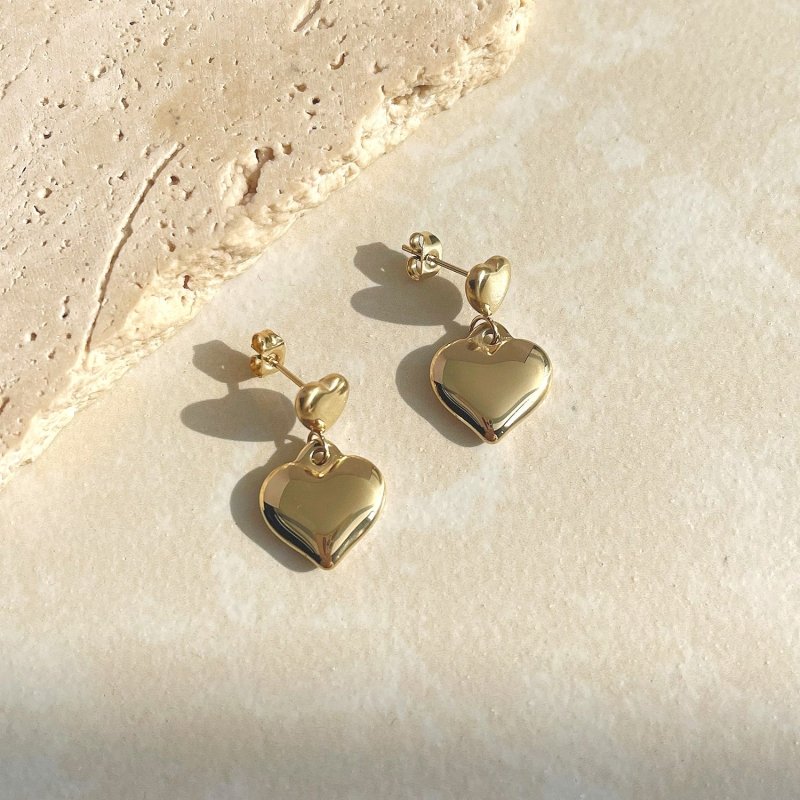 14K Gold-plated Stainless Steel Large Heart-shaped Earrings Eardrops-Jewearrings