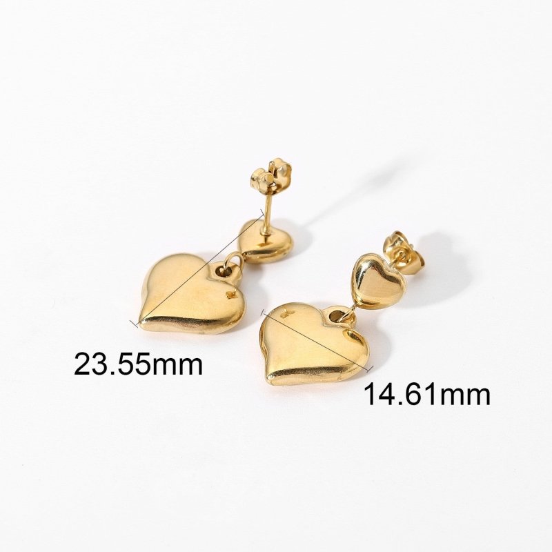 14K Gold-plated Stainless Steel Large Heart-shaped Earrings Eardrops-Jewearrings