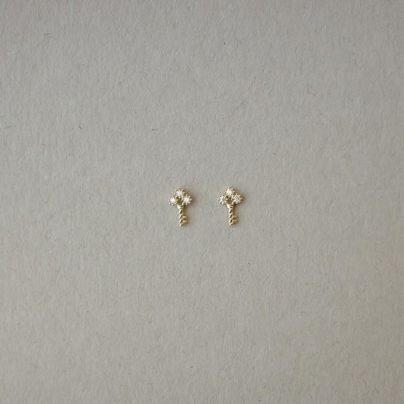 14k Gold Plated Sterling Silver Mini Key Stud Earrings-Jewearrings