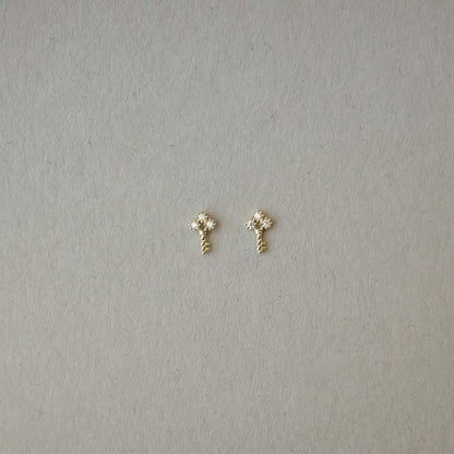 14k Gold Plated Sterling Silver Mini Key Stud Earrings-Jewearrings