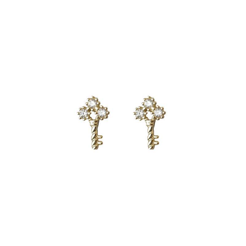 14k Gold Plated Sterling Silver Mini Key Stud Earrings-Jewearrings