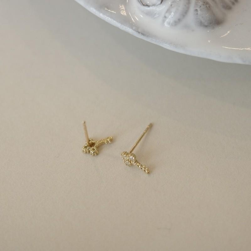 14k Gold Plated Sterling Silver Mini Key Stud Earrings-Jewearrings