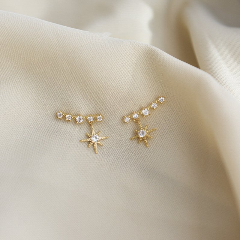 14K Gold Plated Sterling Silver Star Pendant Stud Earrings-Jewearrings