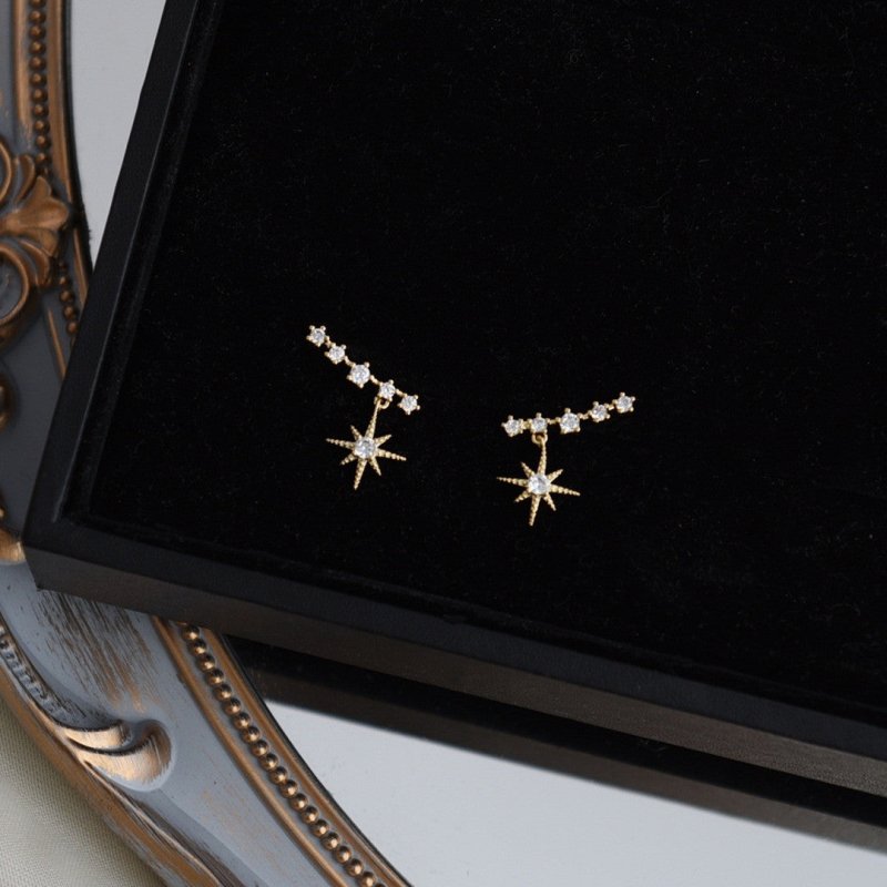 14K Gold Plated Sterling Silver Star Pendant Stud Earrings-Jewearrings